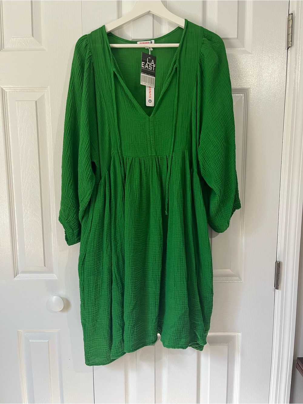 Sundry Emerald Green V-Neck Smocked Mini Dress - Picture 2 of 4